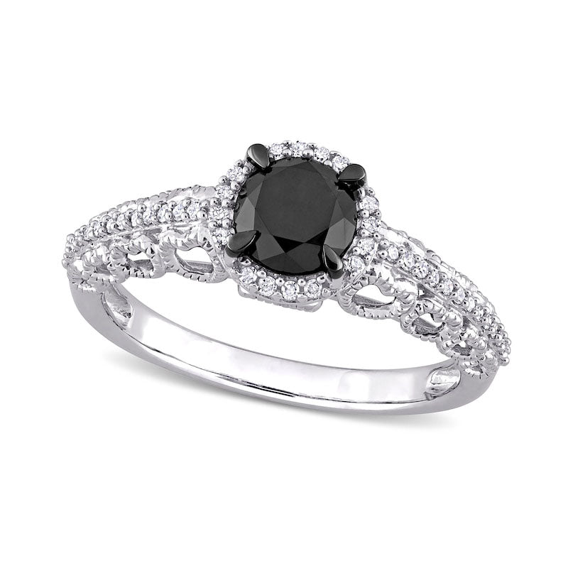 Image of ID 1 113 CT TW Enhanced Black and White Natural Diamond Frame Antique Vintage-Style Engagement Ring in Solid 10K White Gold