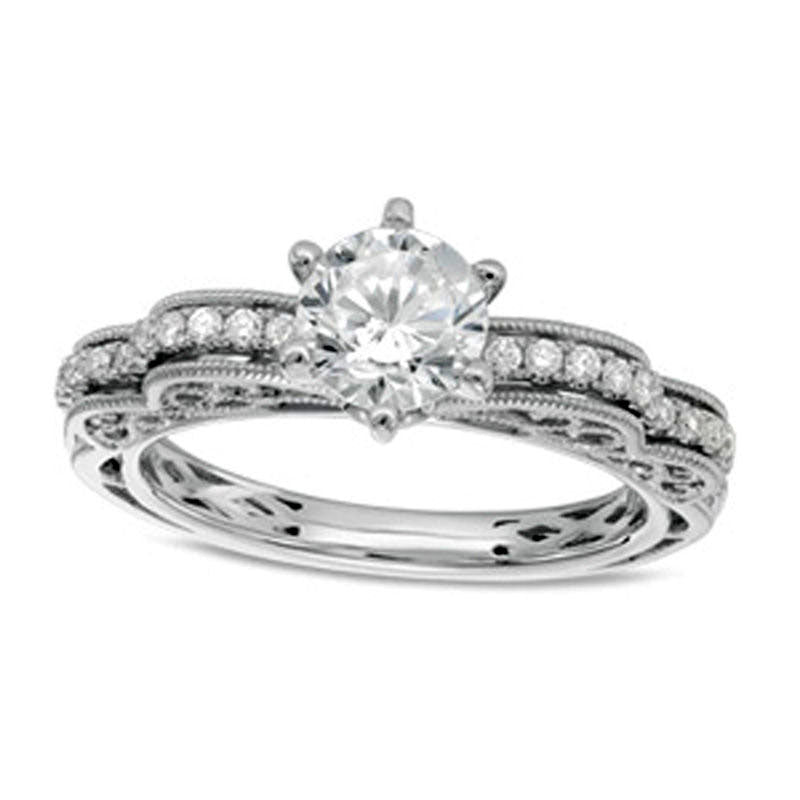 Image of ID 1 113 CT TW Natural Diamond Frame Antique Vintage-Style Engagement Ring in Solid 14K White Gold