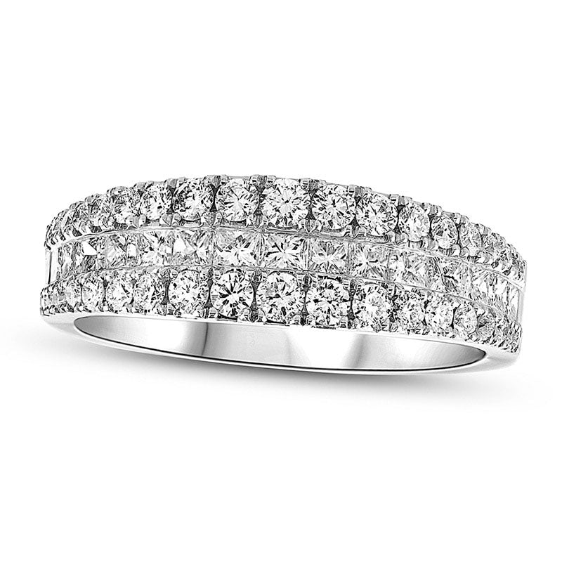 Image of ID 1 113 CT TW Princess-Cut and Round Natural Diamond Three Row Anniversary Band in Solid 18K White Gold (I/SI2)
