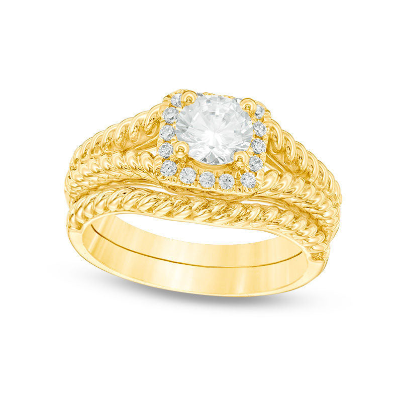 Image of ID 1 117 CT TW Natural Diamond Square Frame Twist Bridal Engagement Ring Set in Solid 14K Gold