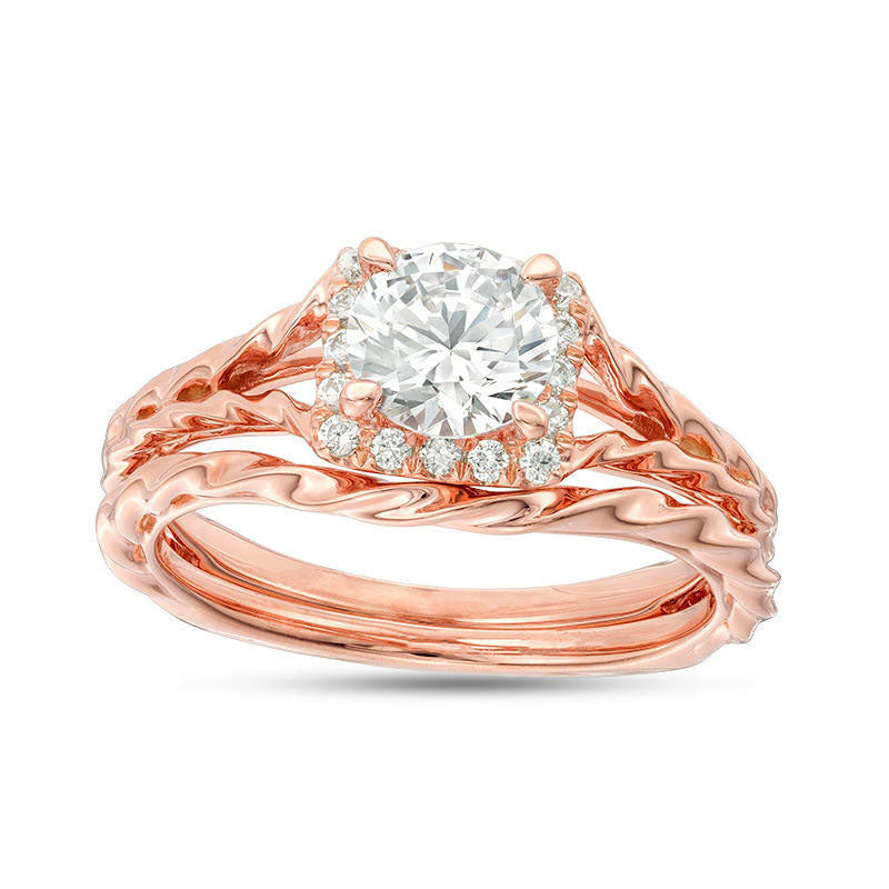 Image of ID 1 117 CT TW Natural Diamond Square Frame Twist Rope Bridal Engagement Ring Set in Solid 14K Rose Gold