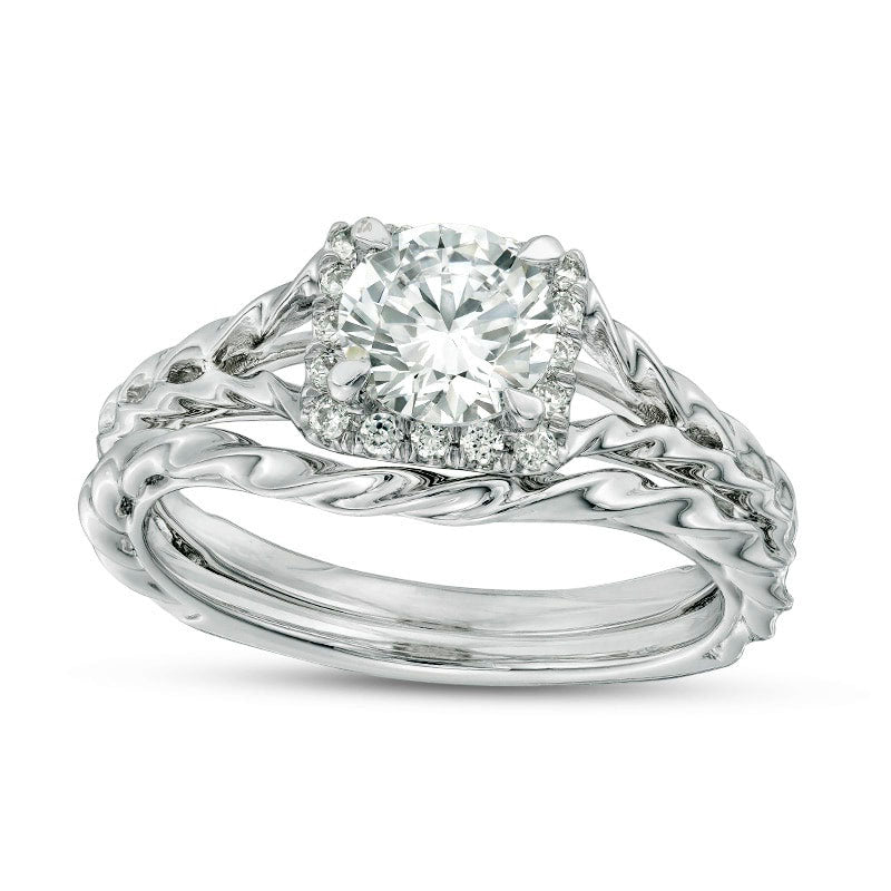 Image of ID 1 117 CT TW Natural Diamond Square Frame Twist Rope Bridal Engagement Ring Set in Solid 14K White Gold