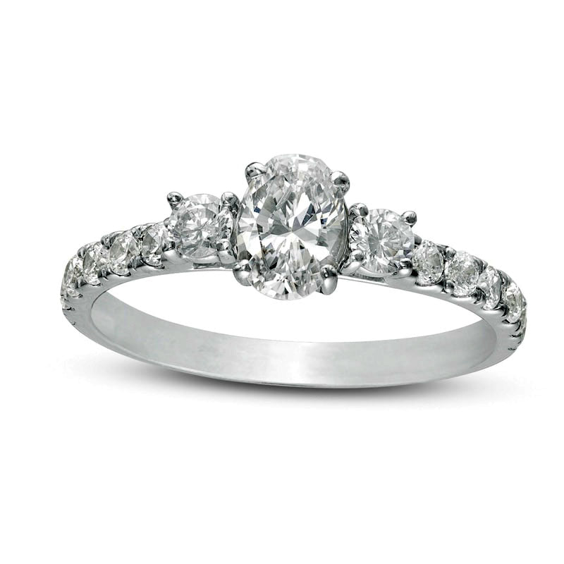 Image of ID 1 117 CT TW Natural Diamond Three Stone Engagement Ring in Solid 14K White Gold