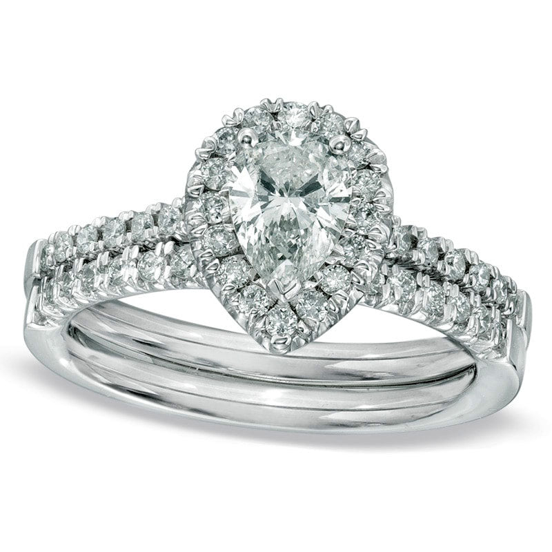 Image of ID 1 117 CT TW Pear-Shaped Natural Diamond Frame Bridal Engagement Ring Set in Solid 14K White Gold