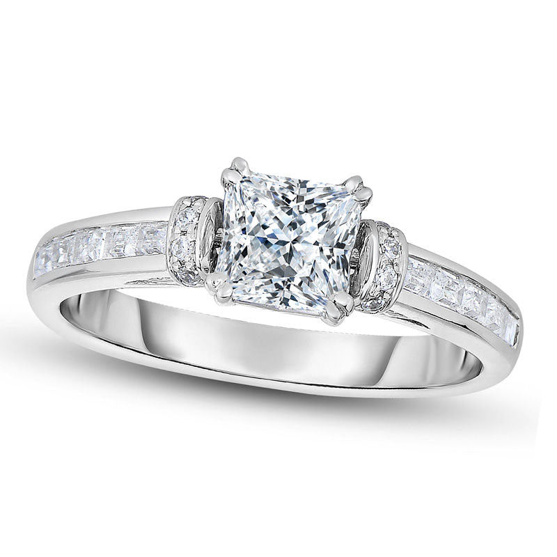 Image of ID 1 117 CT TW Princess-Cut Natural Diamond Collar Engagement Ring in Solid 14K White Gold