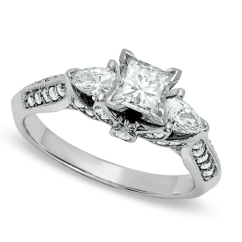Image of ID 1 117 CT TW Princess-Cut Natural Diamond Ring in Solid 14K White Gold