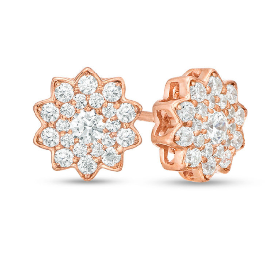 Image of ID 1 1/2 CT REAL Diamond Flower Stud Earrings in 8K/10K Yellow White or Rose Gold