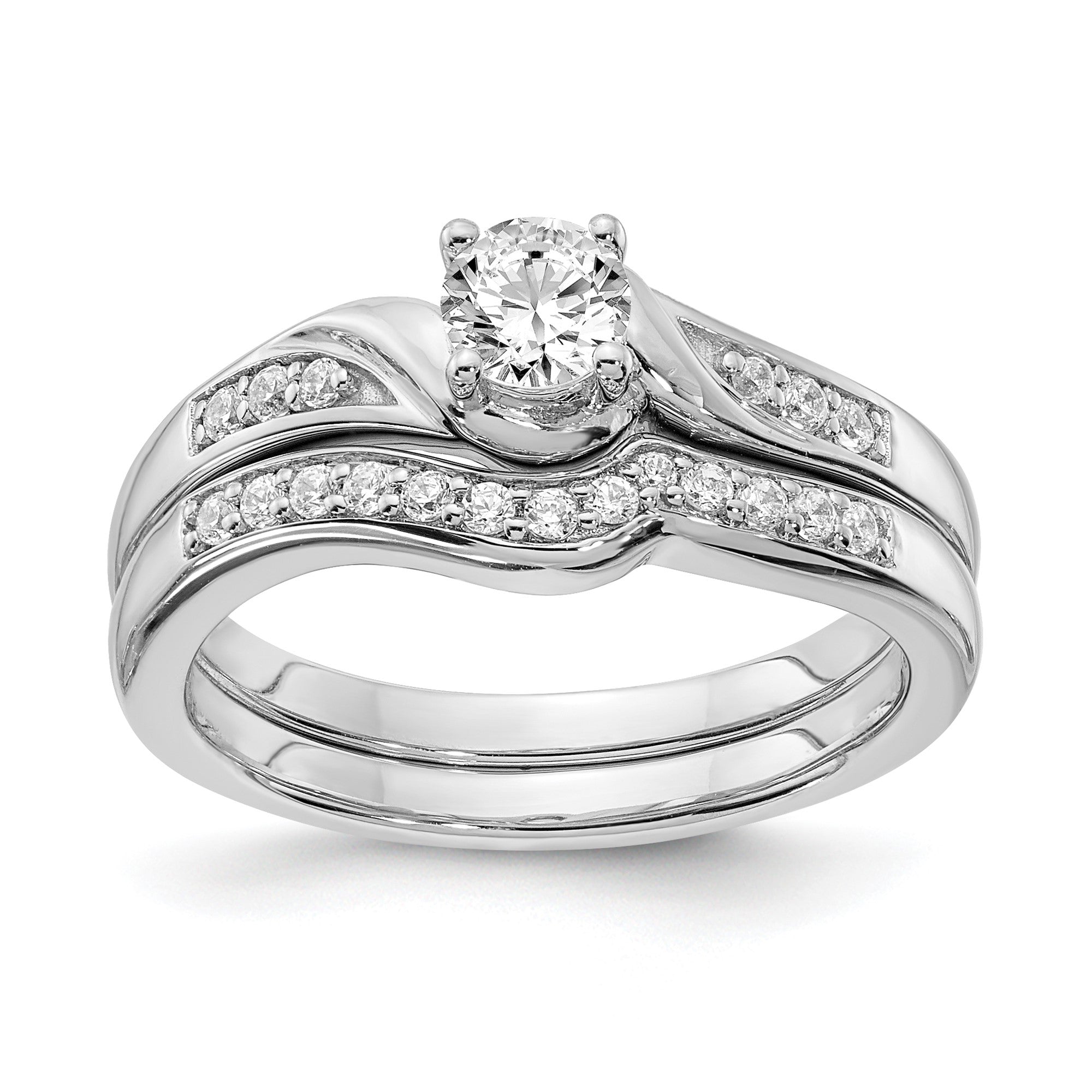 Image of ID 1 1/2 Ct Natural Diamond By-Pass Style Bridal Engagement Ring Set 14K White Gold