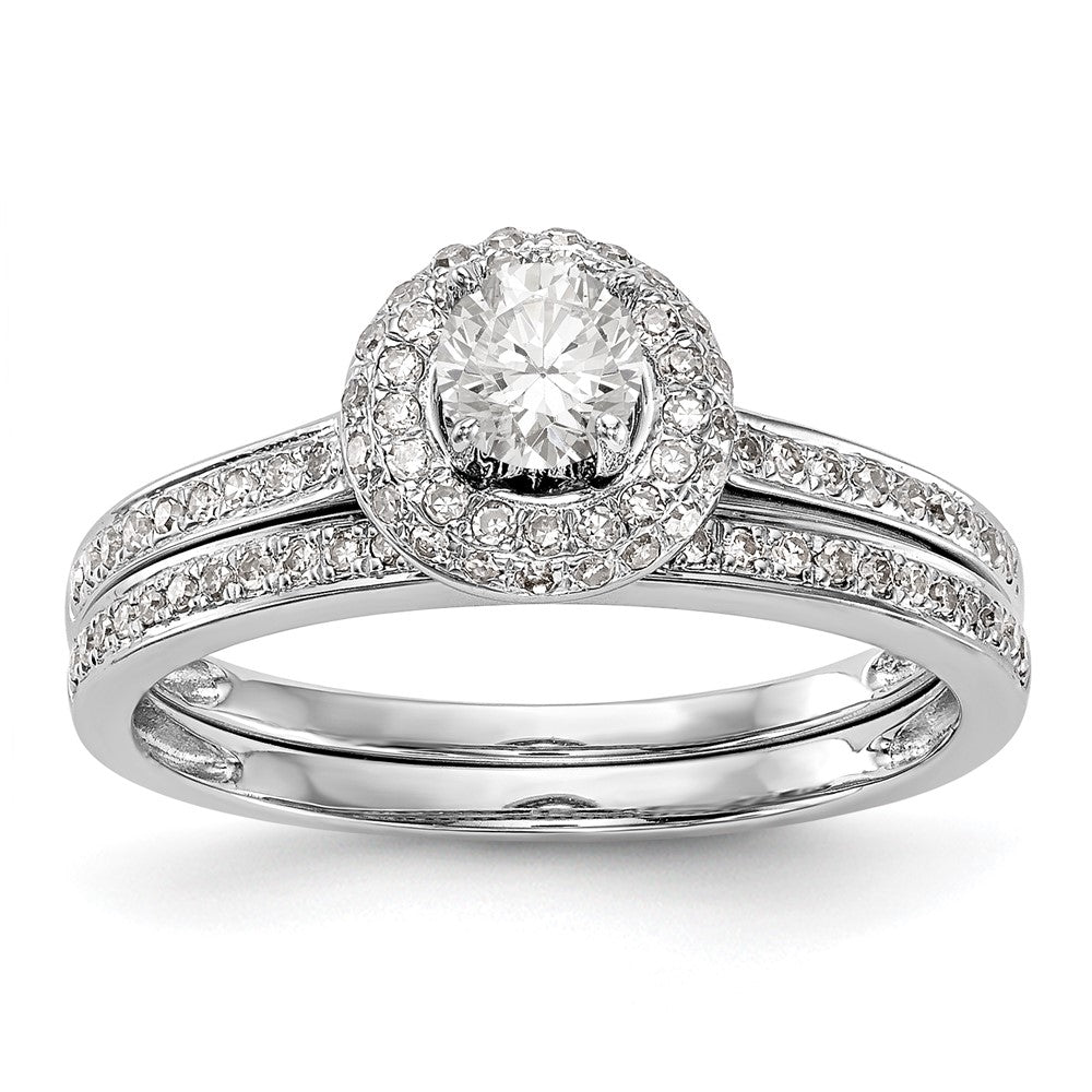 Image of ID 1 1/2 Ct Natural Diamond Halo Bridal Engagement Ring Set in 14K White Gold