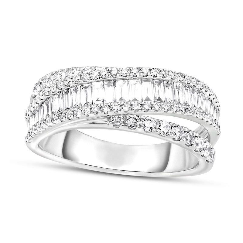 Image of ID 1 120 CT TW Baguette and Round Natural Diamond Multi-Row Band in Solid 14K White Gold