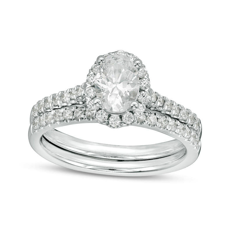 Image of ID 1 120 CT TW Certified Oval Natural Diamond Frame Bridal Engagement Ring Set in Solid 14K White Gold (I/SI2)