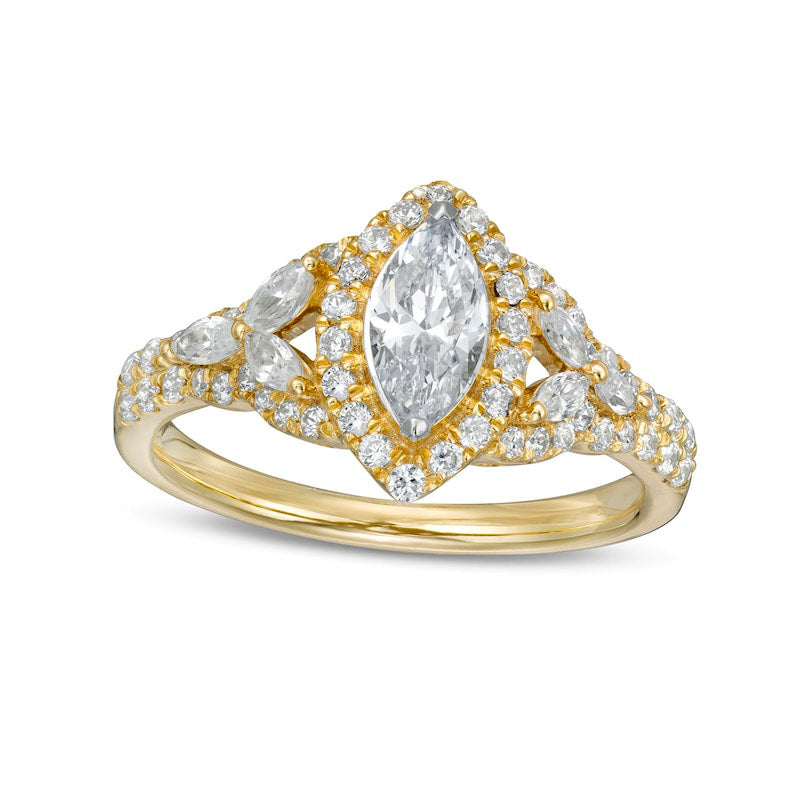 Image of ID 1 120 CT TW Marquise Natural Diamond Frame Floral Sides Engagement Ring in Solid 14K Gold (I/SI2)