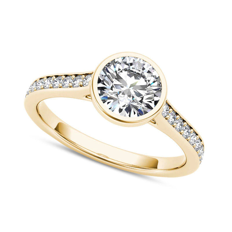 Image of ID 1 120 CT TW Natural Diamond Bezel-Set Engagement Ring in Solid 14K Gold
