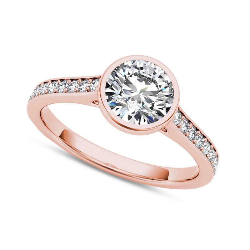 Image of ID 1 120 CT TW Natural Diamond Bezel-Set Engagement Ring in Solid 14K Rose Gold