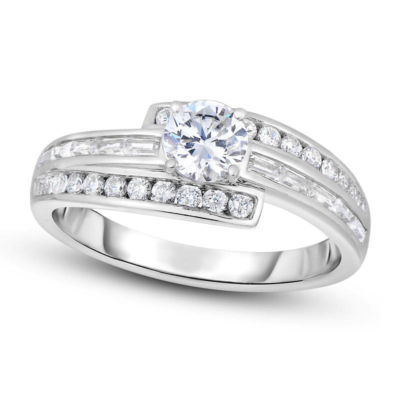 Image of ID 1 120 CT TW Natural Diamond Bypass Engagement Ring in Solid 14K White Gold