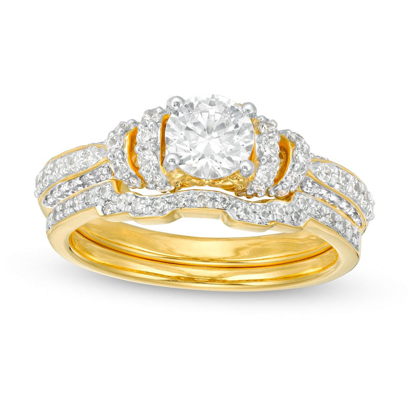 Image of ID 1 120 CT TW Natural Diamond Collar Bridal Engagement Ring Set in Solid 14K Gold