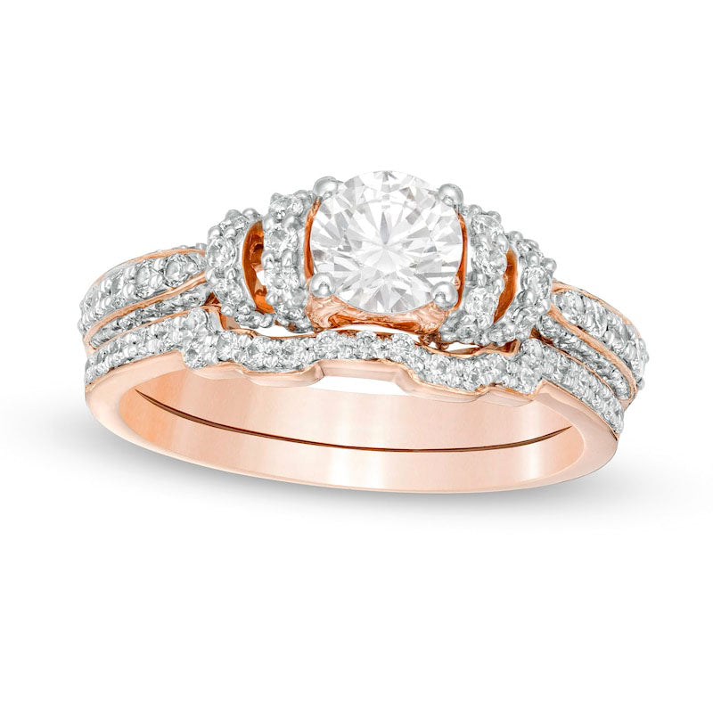 Image of ID 1 120 CT TW Natural Diamond Collar Bridal Engagement Ring Set in Solid 14K Rose Gold