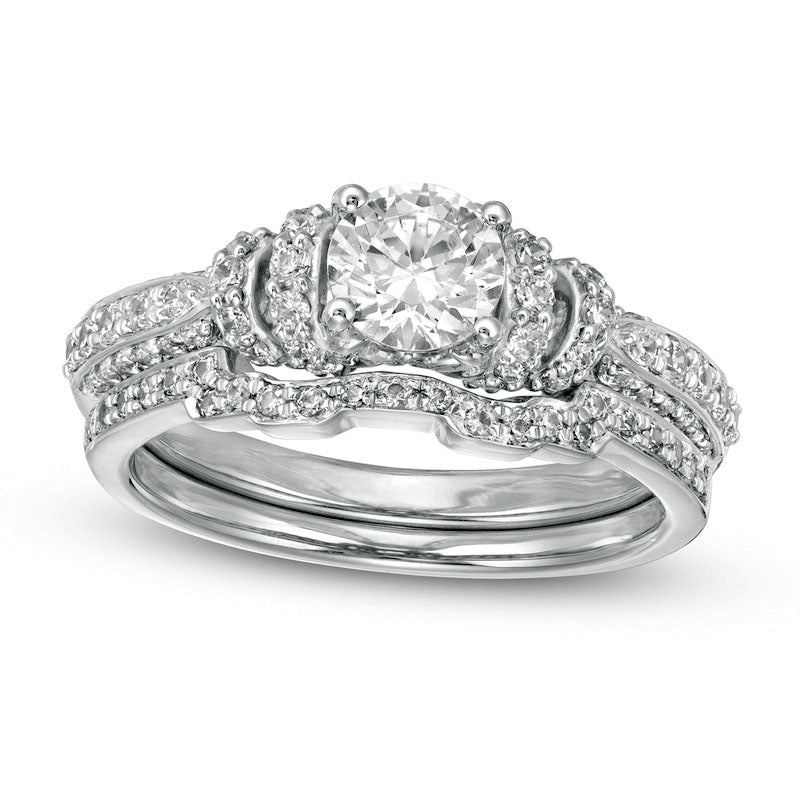 Image of ID 1 120 CT TW Natural Diamond Collar Bridal Engagement Ring Set in Solid 14K White Gold