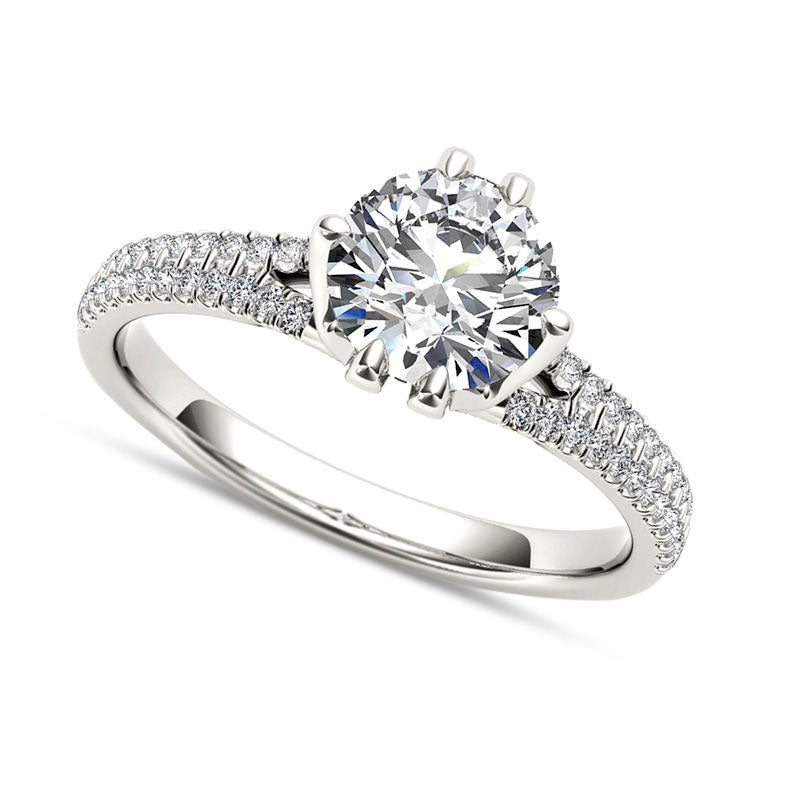 Image of ID 1 120 CT TW Natural Diamond Double Row Engagement Ring in Solid 14K White Gold
