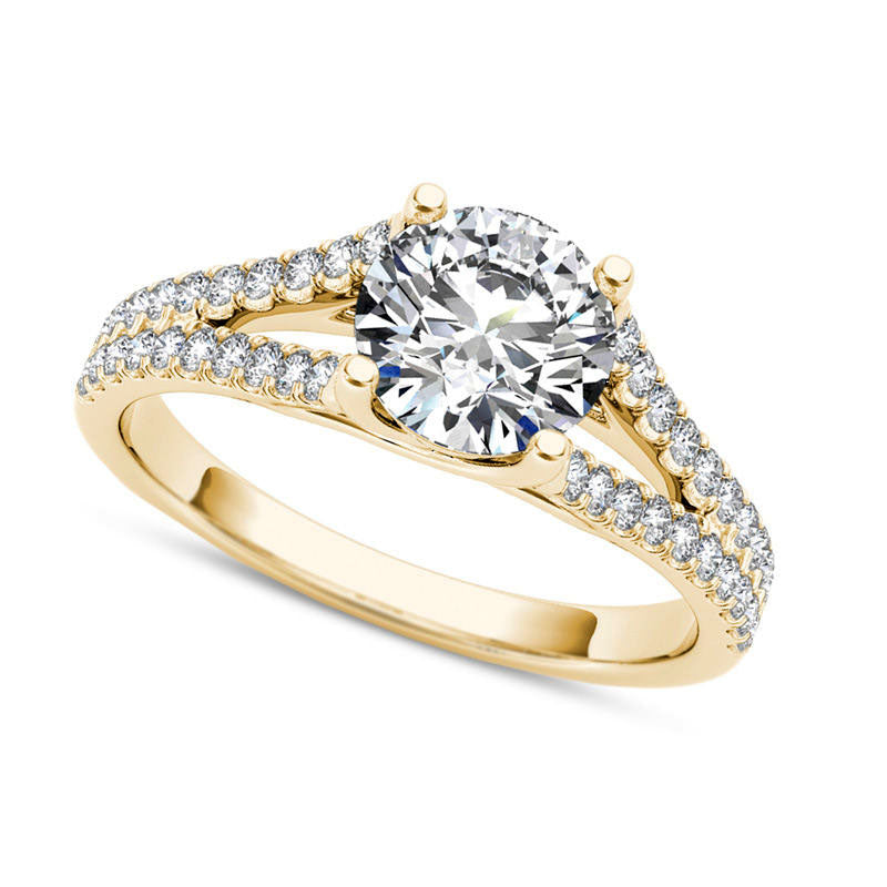 Image of ID 1 120 CT TW Natural Diamond Double Row Split Shank Engagement Ring in Solid 14K Gold