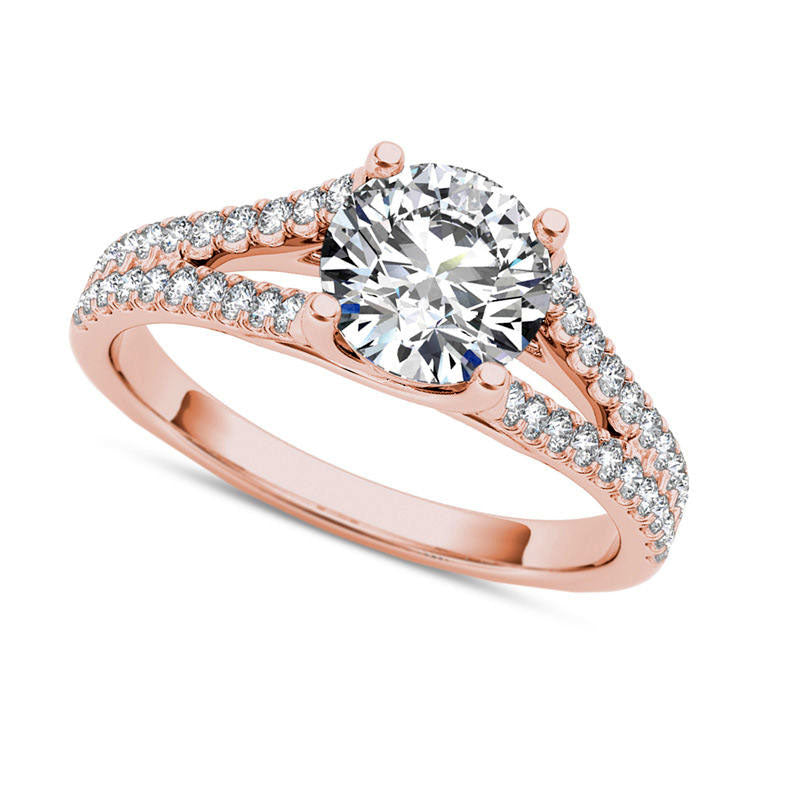Image of ID 1 120 CT TW Natural Diamond Double Row Split Shank Engagement Ring in Solid 14K Rose Gold