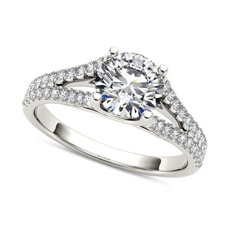 Image of ID 1 120 CT TW Natural Diamond Double Row Split Shank Engagement Ring in Solid 14K White Gold