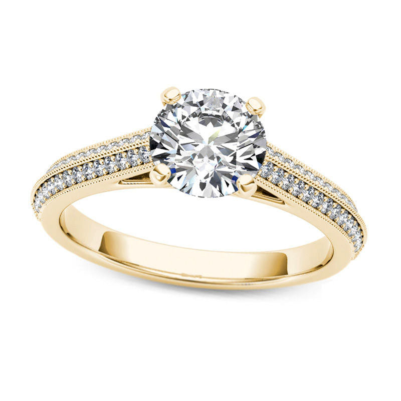 Image of ID 1 120 CT TW Natural Diamond Frame Double Row Antique Vintage-Style Engagement Ring in Solid 14K Gold