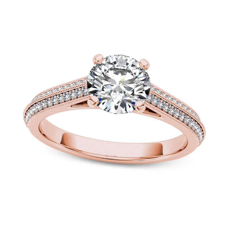 Image of ID 1 120 CT TW Natural Diamond Frame Double Row Antique Vintage-Style Engagement Ring in Solid 14K Rose Gold