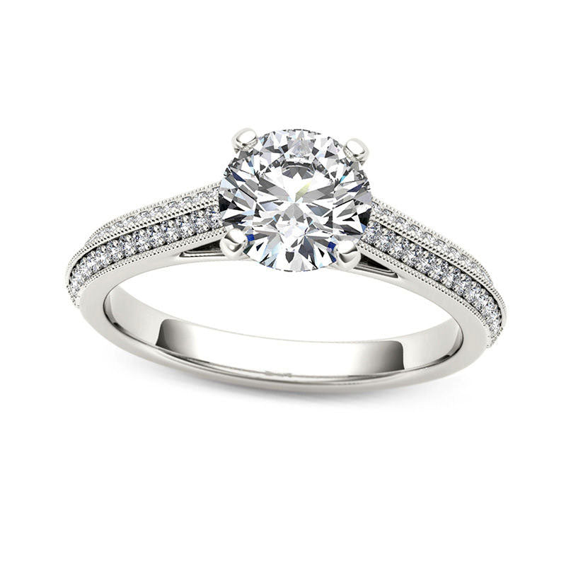 Image of ID 1 120 CT TW Natural Diamond Frame Double Row Antique Vintage-Style Engagement Ring in Solid 14K White Gold