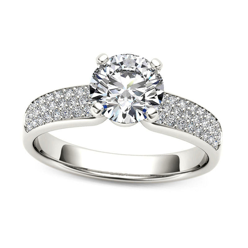 Image of ID 1 120 CT TW Natural Diamond Triple Row Engagement Ring in Solid 14K White Gold