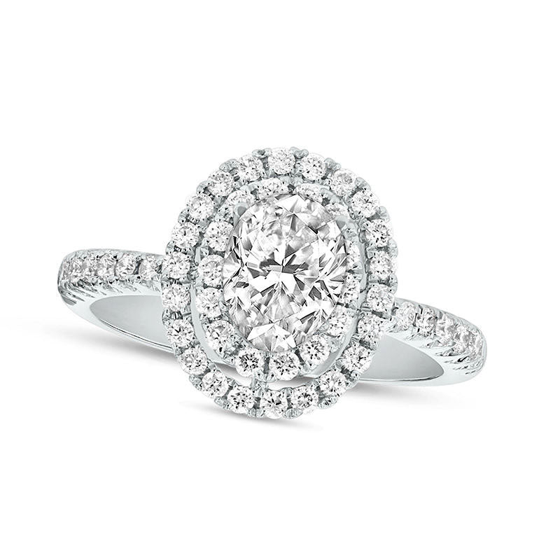 Image of ID 1 120 CT TW Oval Natural Diamond Double Frame Engagement Ring in Solid 14K White Gold (J/SI2)