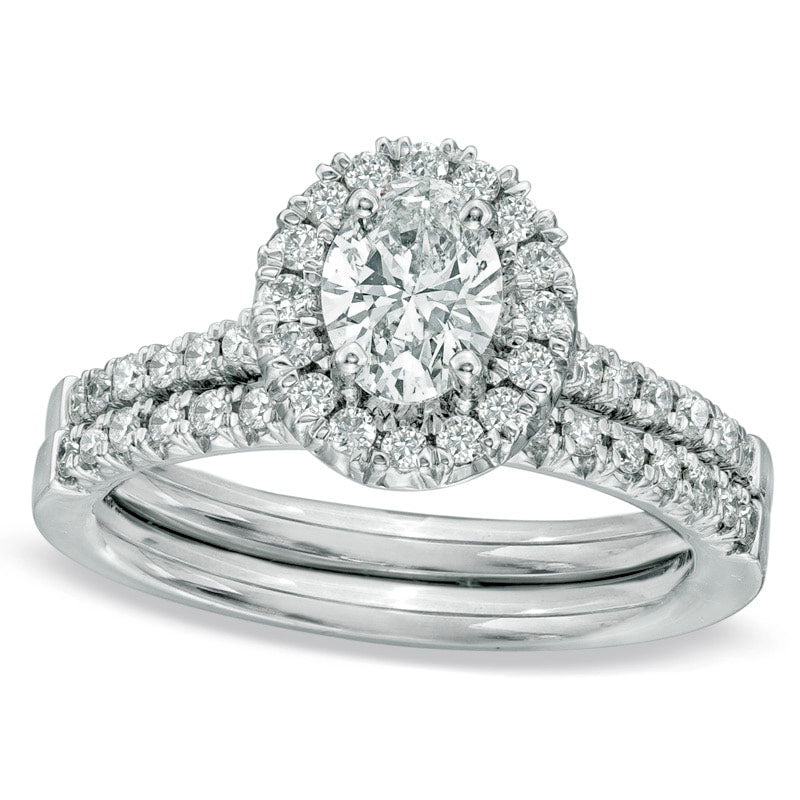 Image of ID 1 120 CT TW Oval Natural Diamond Frame Bridal Engagement Ring Set in Solid 14K White Gold