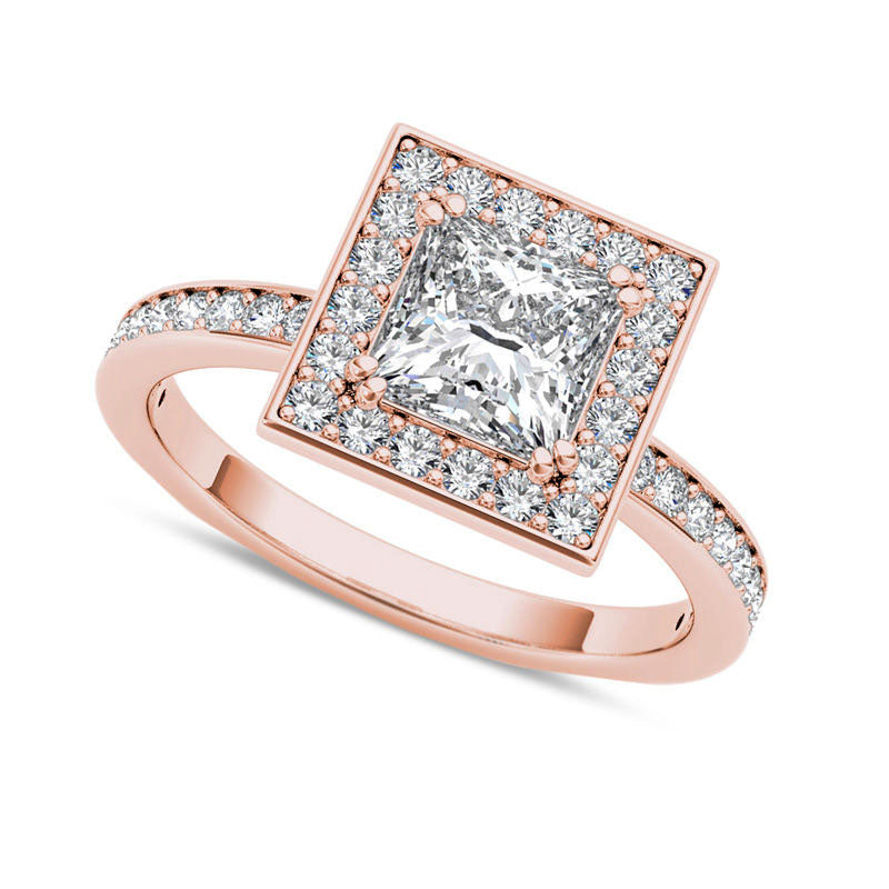 Image of ID 1 120 CT TW Princess-Cut Natural Diamond Frame Engagement Ring in Solid 14K Rose Gold