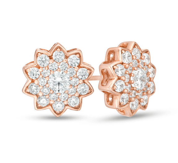Image of ID 1 $1200 1 CT REAL Diamond Flower Stud Earrings 8K/10K Yellow White or Rose Gold
