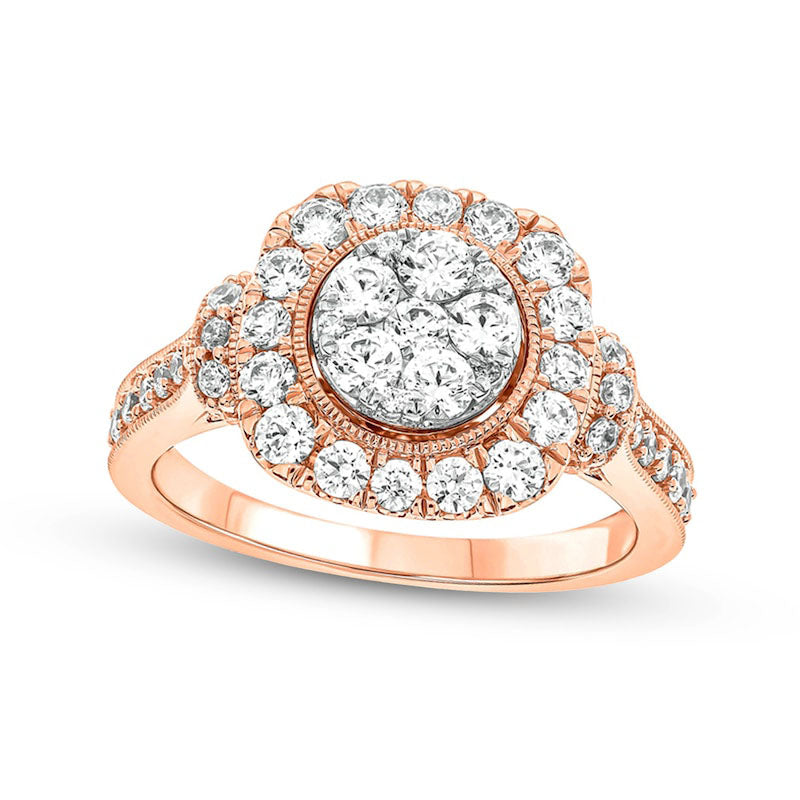 Image of ID 1 125 CT TW Composite Cushion-Shaped Natural Diamond Frame Antique Vintage-Style Engagement Ring in Solid 10K Rose Gold