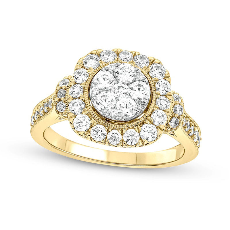 Image of ID 1 125 CT TW Composite Cushion-Shaped Natural Diamond Frame Antique Vintage-Style Engagement Ring in Solid 10K Yellow Gold