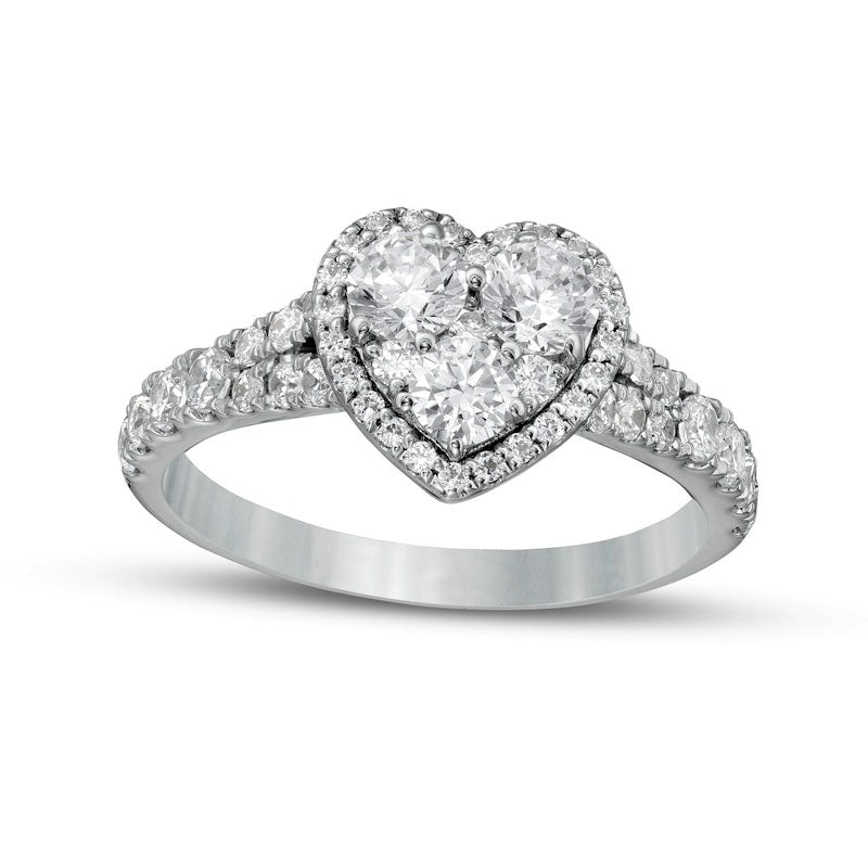 Image of ID 1 125 CT TW Composite Heart-Shaped Natural Diamond Frame Split Shank Engagement Ring in Solid 14K White Gold