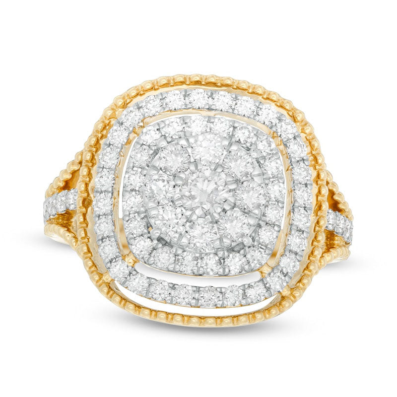 Image of ID 1 125 CT TW Composite Natural Diamond Double Cushion Frame Ring in Solid 14K Gold