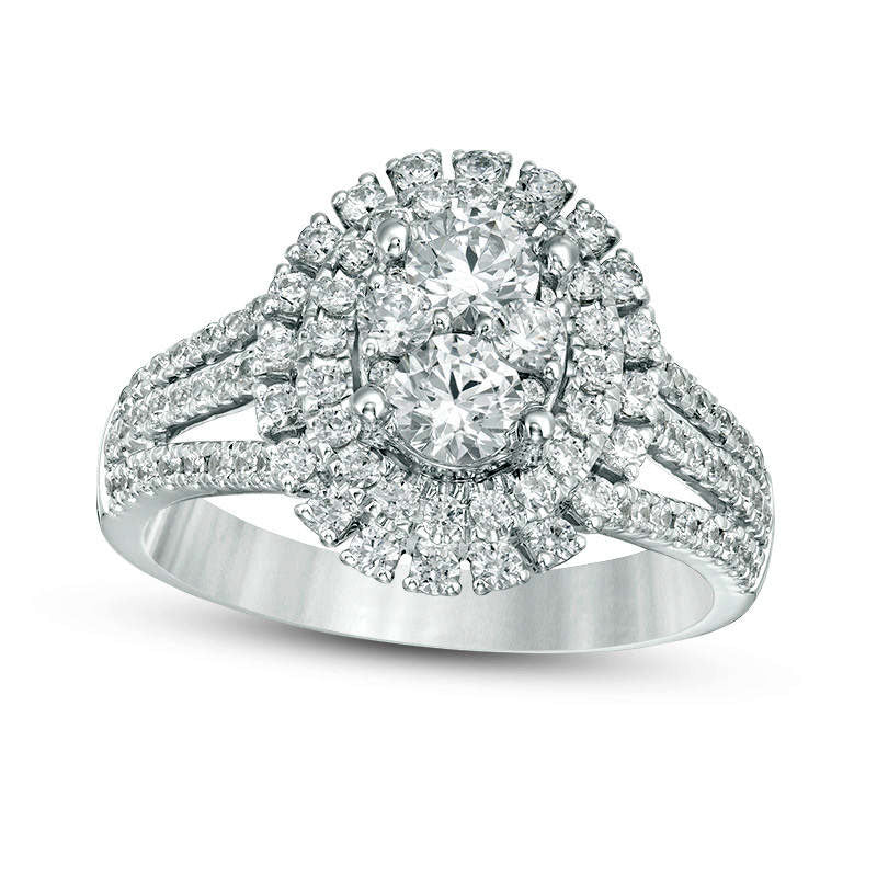 Image of ID 1 125 CT TW Composite Natural Diamond Double Oval Frame Split Shank Engagement Ring in Solid 14K White Gold