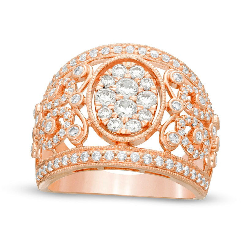 Image of ID 1 125 CT TW Composite Natural Diamond Oval Filigree Antique Vintage-Style Ring in Solid 10K Rose Gold