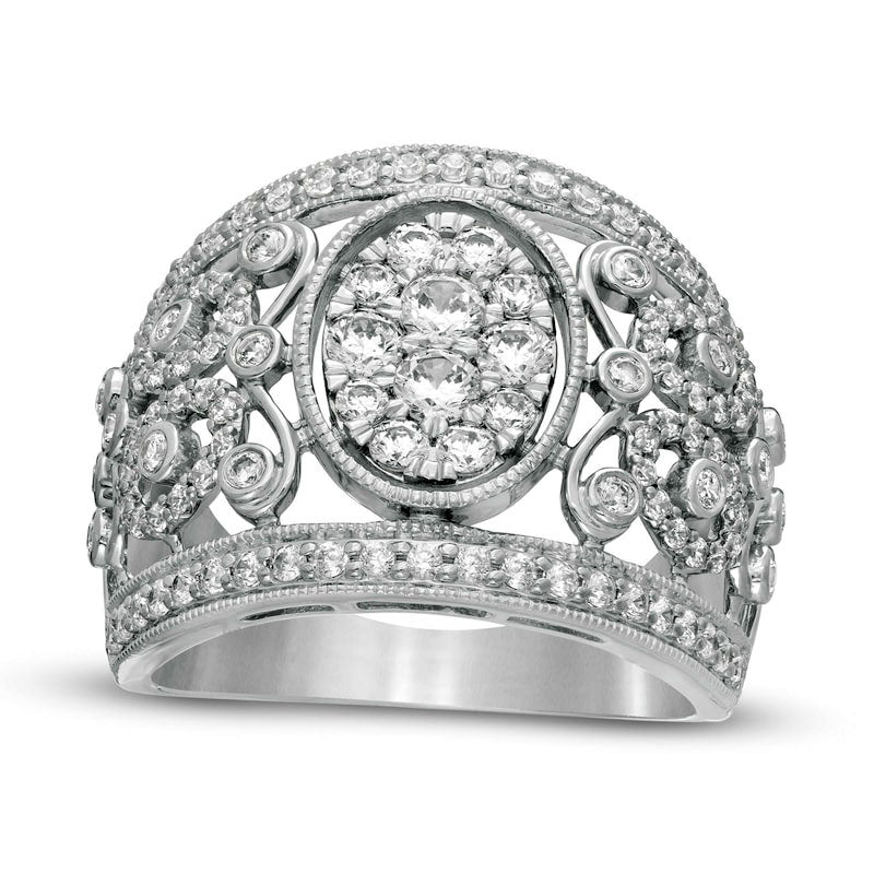 Image of ID 1 125 CT TW Composite Natural Diamond Oval Filigree Antique Vintage-Style Ring in Solid 10K White Gold