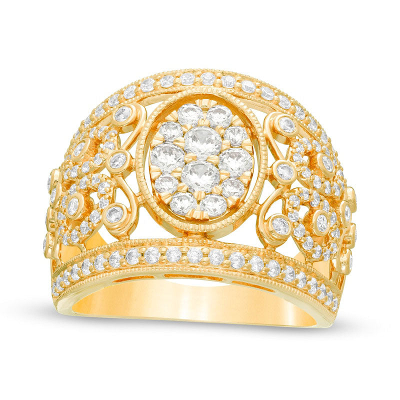Image of ID 1 125 CT TW Composite Natural Diamond Oval Filigree Antique Vintage-Style Ring in Solid 10K Yellow Gold