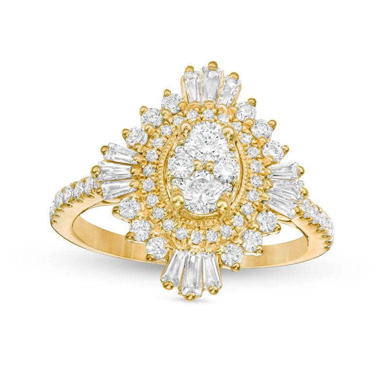 Image of ID 1 125 CT TW Composite Natural Diamond Oval Starburst Frame Ring in Solid 14K Gold