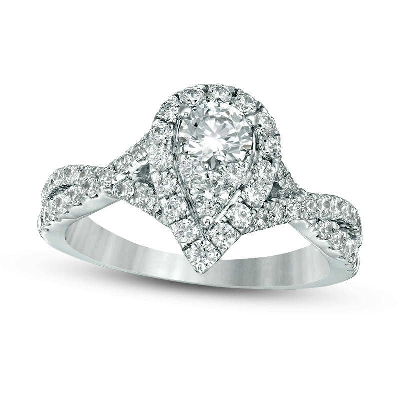 Image of ID 1 125 CT TW Composite Natural Diamond Pear-Shaped Frame Twist Shank Engagement Ring in Solid 14K White Gold