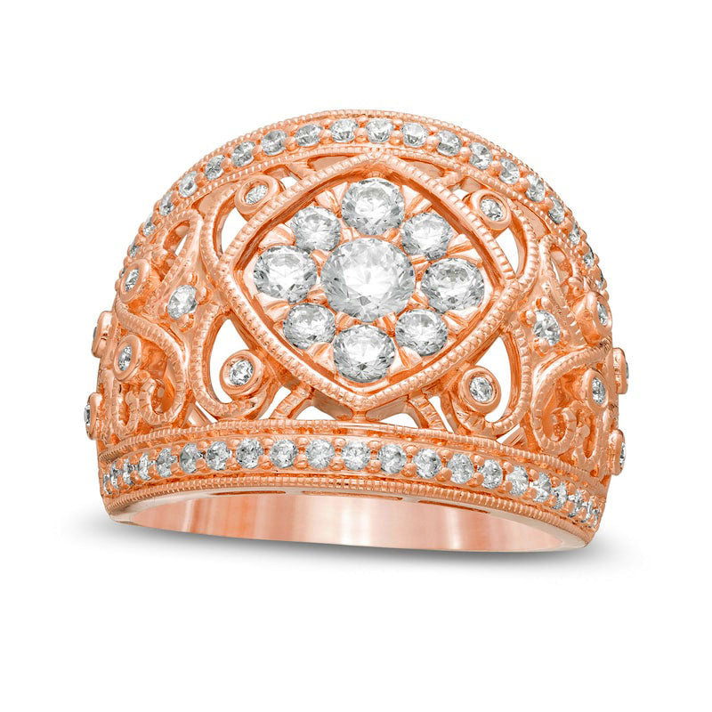 Image of ID 1 125 CT TW Composite Natural Diamond Tilted Square Filigree Antique Vintage-Style Ring in Solid 10K Rose Gold
