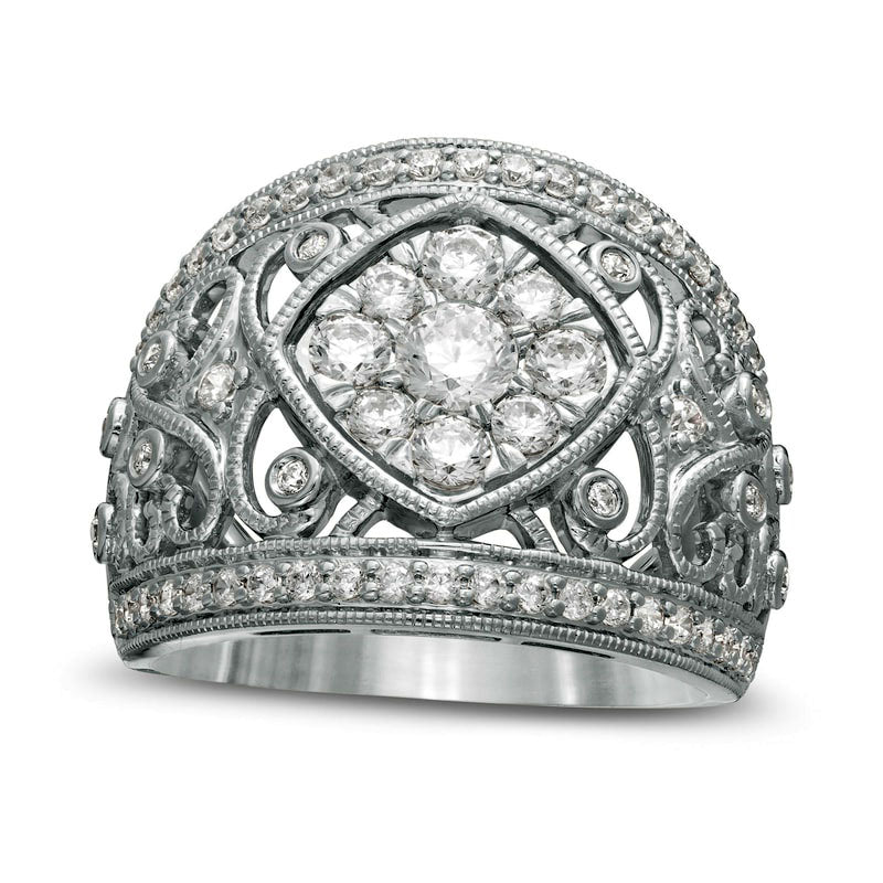 Image of ID 1 125 CT TW Composite Natural Diamond Tilted Square Filigree Antique Vintage-Style Ring in Solid 10K White Gold