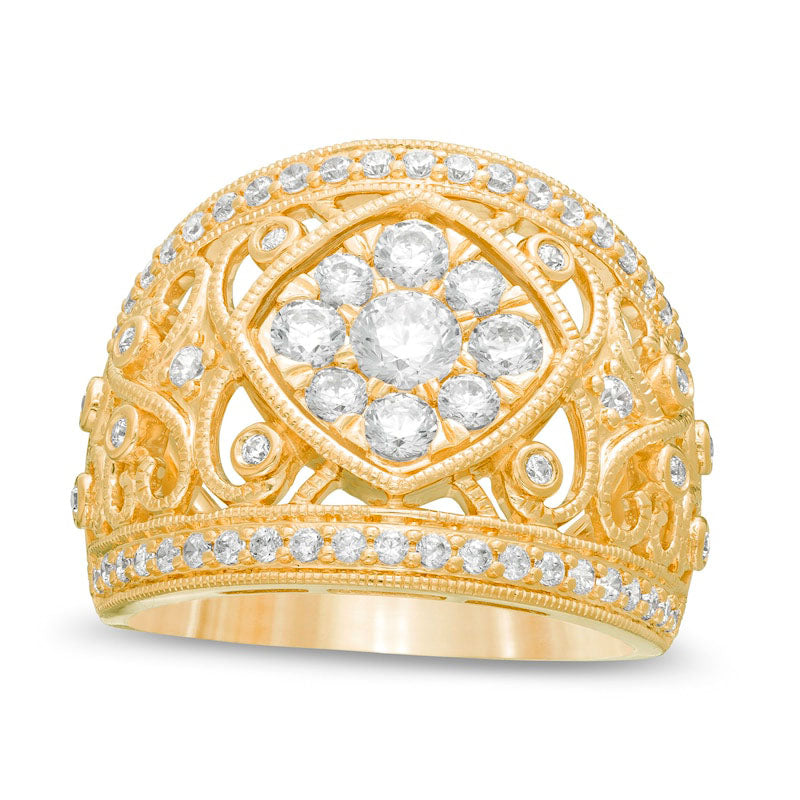 Image of ID 1 125 CT TW Composite Natural Diamond Tilted Square Filigree Antique Vintage-Style Ring in Solid 10K Yellow Gold