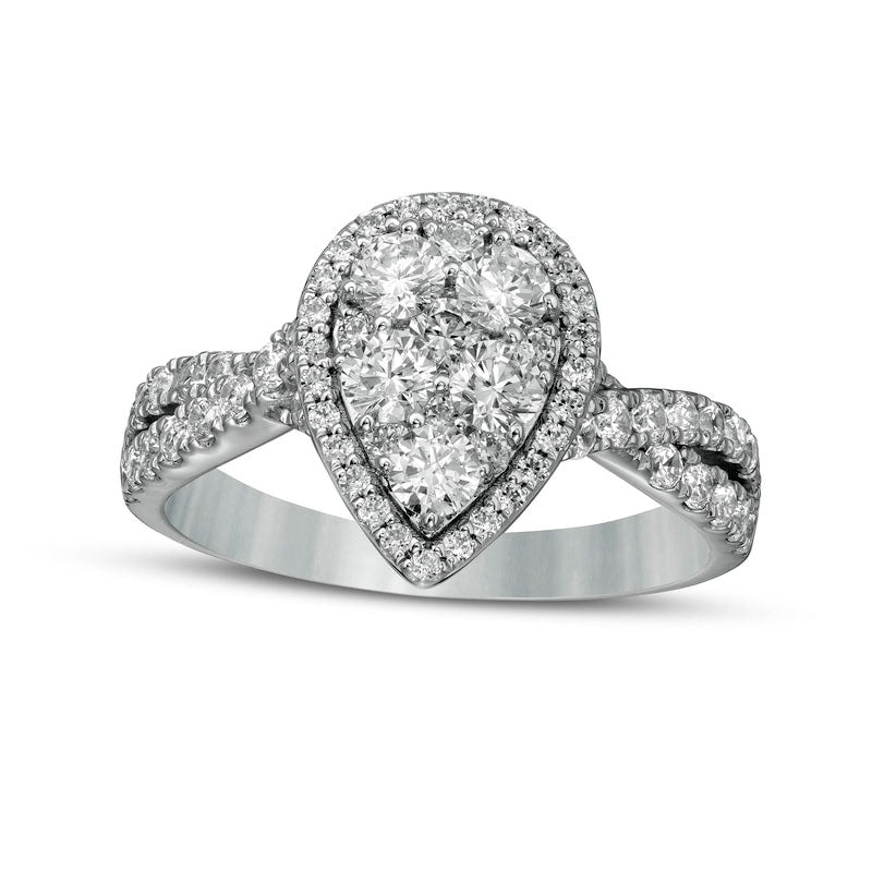Image of ID 1 125 CT TW Composite Pear-Shaped Natural Diamond Frame Twist Shank Engagement Ring in Solid 14K White Gold