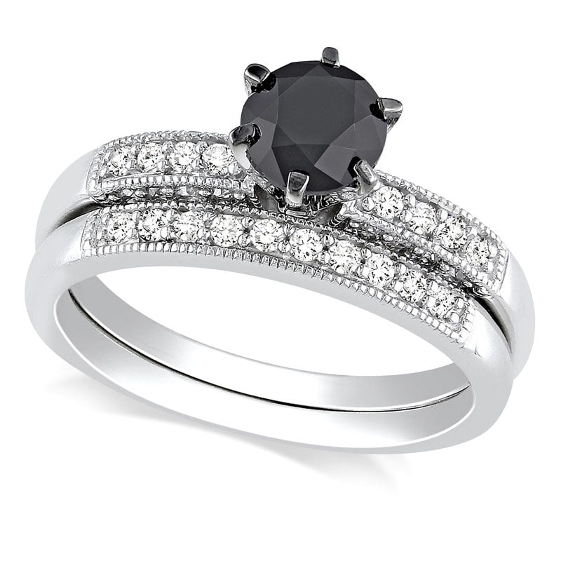 Image of ID 1 125 CT TW Enhanced Black and White Natural Diamond Bridal Engagement Ring Set in Solid 10K White Gold