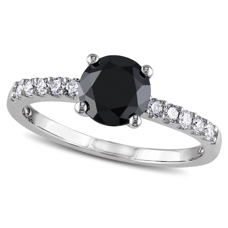 Image of ID 1 125 CT TW Enhanced Black and White Natural Diamond Engagement Ring in Solid 14K White Gold